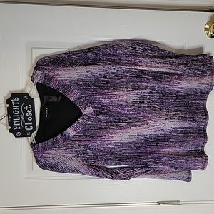 Axcess Blouse Large Purple Black Stripe Dot Pattern